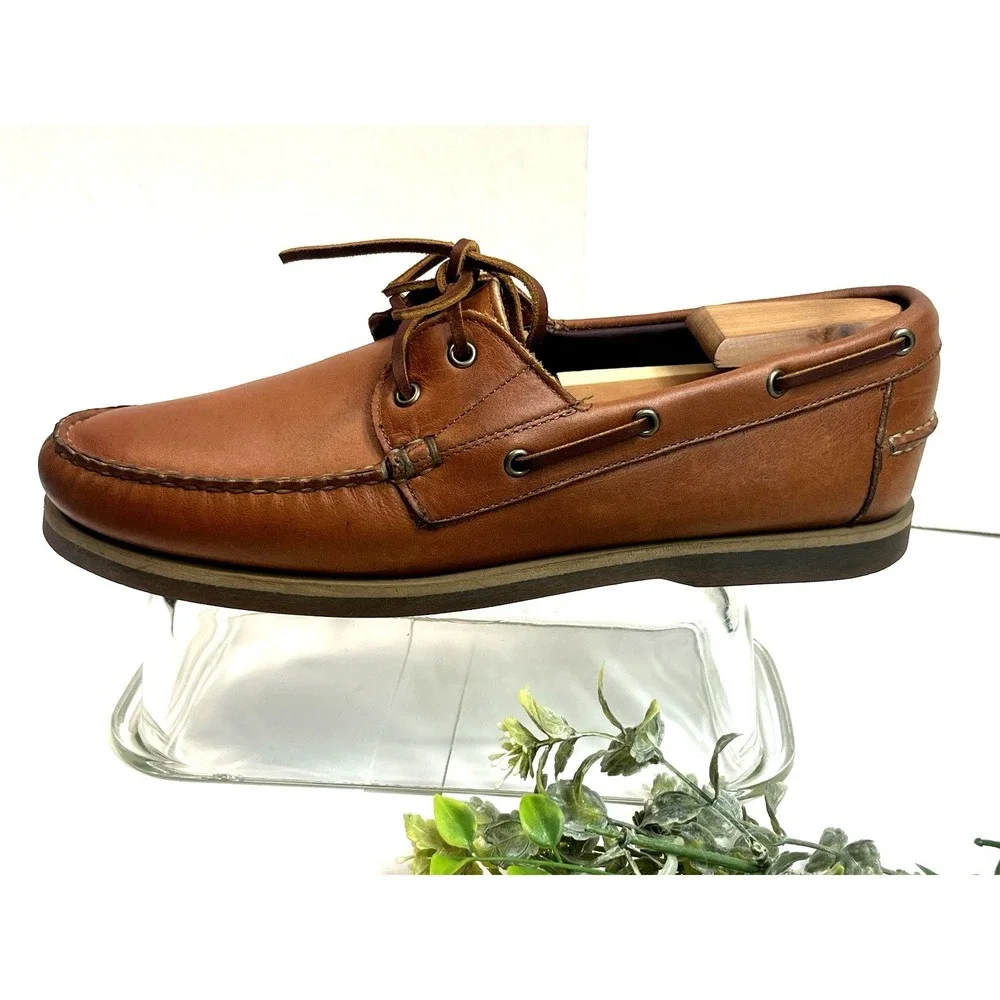 Allen Edmonds Tan Leather Deck Boat Shoes 2 Eye Mens Size 10.5 D Force 10 Casual